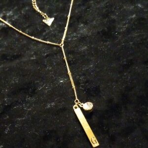 Guess Lriat Gold Necklace with Bar Pendant 22 In.l